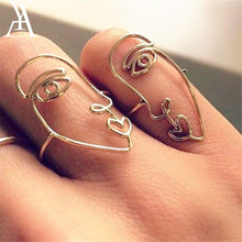Load image into Gallery viewer, 2PCS/Set Hip Hop Unique Abstract Face Ring Set Hollow Minimalist Matching Half Face Rings for Women Anillos Mujer Couple Ring