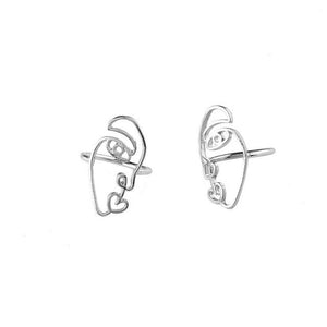 2PCS/Set Hip Hop Unique Abstract Face Ring Set Hollow Minimalist Matching Half Face Rings for Women Anillos Mujer Couple Ring