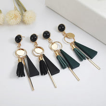 Load image into Gallery viewer, Personality triangle geometric wood Retro tassel  earrings
