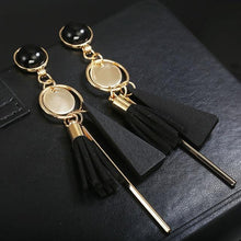 Load image into Gallery viewer, Personality triangle geometric wood Retro tassel  earrings