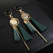 Load image into Gallery viewer, Personality triangle geometric wood Retro tassel  earrings