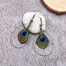 Load image into Gallery viewer, Boho Vintage Feather Peacock Metal Circle Earring Jewelry