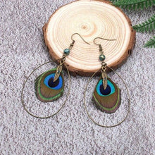 Load image into Gallery viewer, Boho Vintage Feather Peacock Metal Circle Earring Jewelry