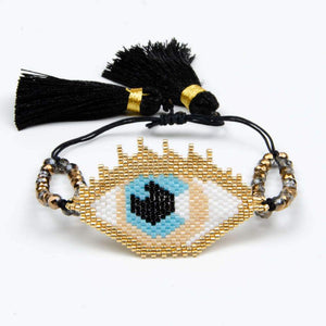 Boho Evil Eye Bracelet Gold Delica Seed Beads Tassel Women Jewelry