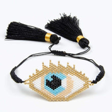Load image into Gallery viewer, Boho Evil Eye Bracelet Gold Delica Seed Beads Tassel Women Jewelry