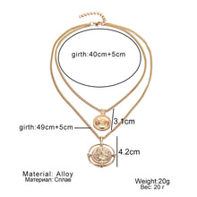 Load image into Gallery viewer, Ailend pendant necklace bohemian female double-layer necklace retro gold carved coin necklace jewelry