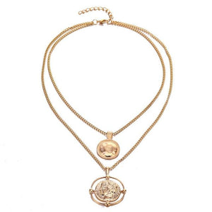 Ailend pendant necklace bohemian female double-layer necklace retro gold carved coin necklace jewelry