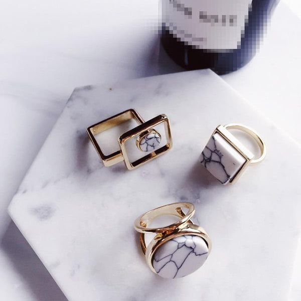 Boho Geometric Round Square Big  Finger  Ring