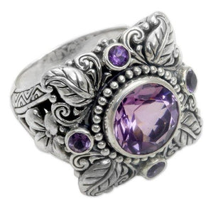 Vintage Boho Flower Purple Crystal Finger Ring Bohemian Jewelry