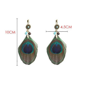 Vintage Peacock Feather Piercing Clip Earrings for Women