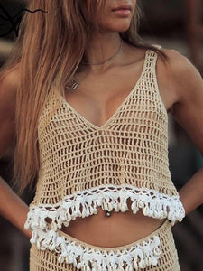 In-X Sexy hollow out beach dress shell cover-ups Crochet cover up Cotton