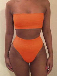 Bikini Strapless Swimwear Women Solid 6 Color Swimsuit Sexy Off Shoulder Bathing Suit high waist bikini