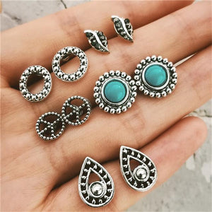 Bohemian Starfish Wave Turtle Shell Stud Earrings Set For Women Vintage Rudder Heart Round Earring Statement Jewelry