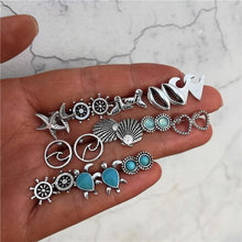 Load image into Gallery viewer, Bohemian Starfish Wave Turtle Shell Stud Earrings Set For Women Vintage Rudder Heart Round Earring Statement Jewelry