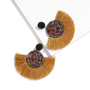 Fashion Bohemian Round Tassel Female Water Dangle Handmade Brincos Statement Earrings