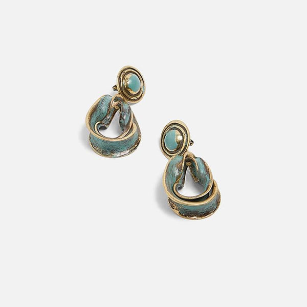 Distressed Earrings  Blue Color Vintage Boho Oval Round Drop Earring