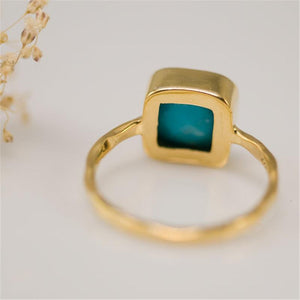 Natural Square Green Blue Stone Bohemia Style Gold Color Rings