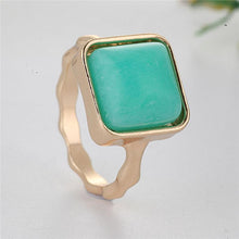 Load image into Gallery viewer, Natural Square Green Blue Stone Bohemia Style Gold Color Rings