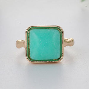 Natural Square Green Blue Stone Bohemia Style Gold Color Rings