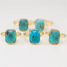 Load image into Gallery viewer, Natural Square Green Blue Stone Bohemia Style Gold Color Rings