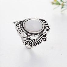 Load image into Gallery viewer, Vintage Large Oval Moonstone Boho Ethnic Antique Silver Pattern Finger Ring