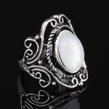 Load image into Gallery viewer, Vintage Large Oval Moonstone Boho Ethnic Antique Silver Pattern Finger Ring