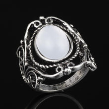 Load image into Gallery viewer, Vintage Large Oval Moonstone Boho Ethnic Antique Silver Pattern Finger Ring