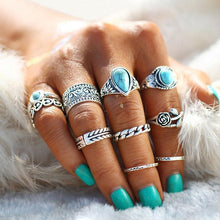 Load image into Gallery viewer, Creative 10PCS Set Simple Vintage Metal Turquoise Geometric Ring