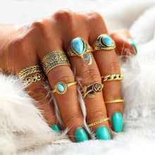 Load image into Gallery viewer, Creative 10PCS Set Simple Vintage Metal Turquoise Geometric Ring