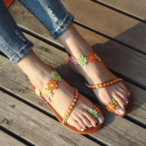 Summer Woman Colorful flowers bohemian ethnic style sandals