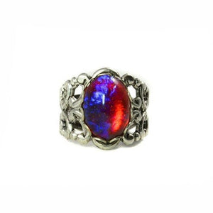 Vintage Silver Oval Purple Fire Opal Women Engagement Wedding Jewelry Rings
