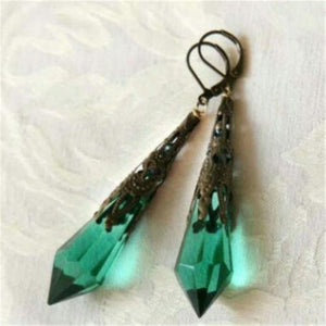 Vintage Green Dangle Geometric Natural Stone Crystal Drop Dangle Hook Stud Earrings