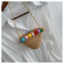 Load image into Gallery viewer, Simple Round Straw Women Summer Rattan Handmade Woven Beach Cross Body Bag