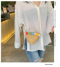 Load image into Gallery viewer, Simple Round Straw Women Summer Rattan Handmade Woven Beach Cross Body Bag