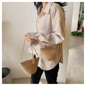 Simple Round Straw Women Summer Rattan Handmade Woven Beach Cross Body Bag