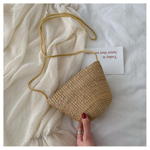 Simple Round Straw Women Summer Rattan Handmade Woven Beach Cross Body Bag