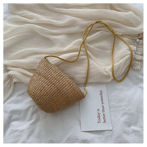 Simple Round Straw Women Summer Rattan Handmade Woven Beach Cross Body Bag