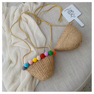 Simple Round Straw Women Summer Rattan Handmade Woven Beach Cross Body Bag