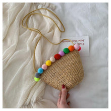 Load image into Gallery viewer, Bohemia Pompom Round Straw Women Summer Rattan Handmade Woven Beach Cross Body Bag
