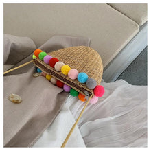 Load image into Gallery viewer, Bohemia Pompom Round Straw Women Summer Rattan Handmade Woven Beach Cross Body Bag