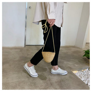 Simple Round Straw Women Summer Rattan Handmade Woven Beach Cross Body Bag