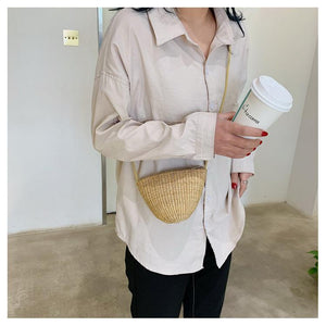 Simple Round Straw Women Summer Rattan Handmade Woven Beach Cross Body Bag