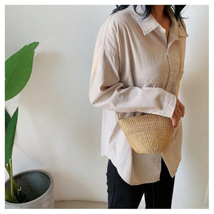 Simple Round Straw Women Summer Rattan Handmade Woven Beach Cross Body Bag