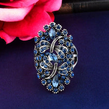 Load image into Gallery viewer, Vintage Big Hollow Blue Rhinestone Dragonfly Rings
