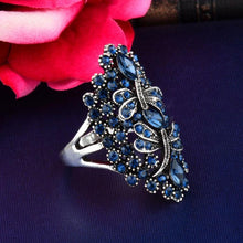 Load image into Gallery viewer, Vintage Big Hollow Blue Rhinestone Dragonfly Rings