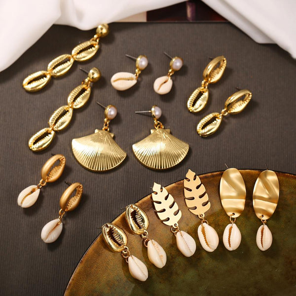 Vintage Ocean Gold Dangle Drop Earrings 2019 For Women Brincos Cowrie Sea Shell Earring BOHO Bohemian Beach Korean Jewelry