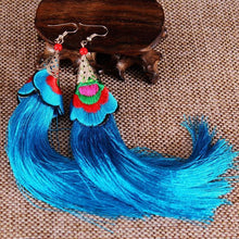 Load image into Gallery viewer, Ethnic Tibet Embroidery Long Tassel Drop Retro Bohemia Handmade Tassel Earrings