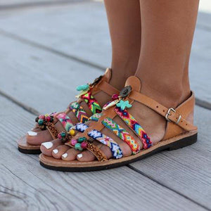 Fashion Summer Women Colorful Bohemian Fish Star Gladiator Roman Flat Sandals