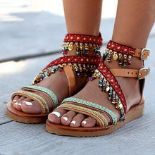 Load image into Gallery viewer, Summer women beach flats sandals handmade string bead bohemian ladies shoes