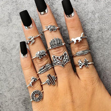 Load image into Gallery viewer, 12PC Set Women Punk Vintage Finger Knuckle Rings